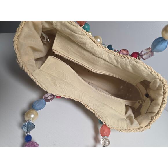 Capelli StrawWorld Hand Bag Beaded Handle Purse Boho Lightweight Woven Lagenlook - Picture 2 of 8